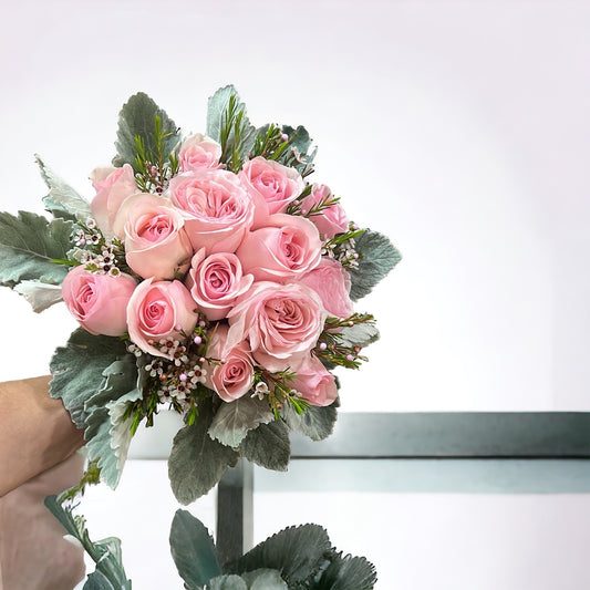 Hand Tied 12 Pink Rose Bouquet